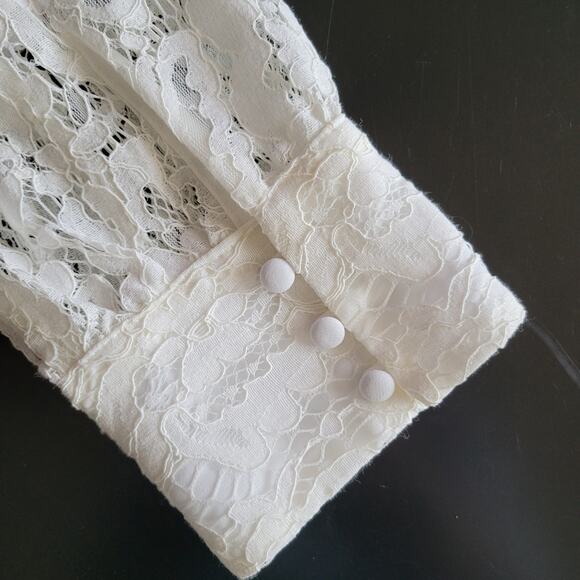 Lauren Ralph Lauren Hiriko Cream Floral Lace Mock Neck Sheer Sleeve Top 14 - Picture 10 of 15